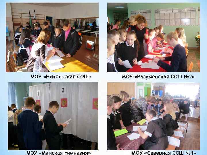 МОУ «Никольская СОШ» МОУ «Майская гимназия» МОУ «Разуменская СОШ № 2» МОУ «Северная СОШ
