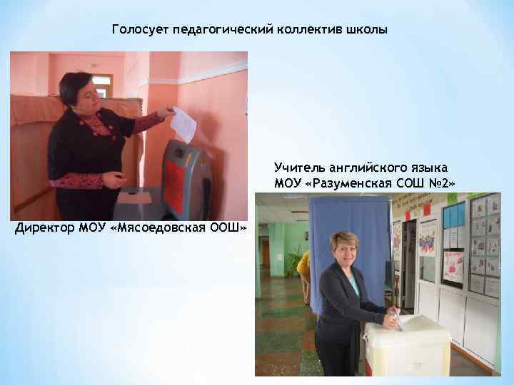 Голосует педагогический коллектив школы Учитель английского языка МОУ «Разуменская СОШ № 2» Директор МОУ