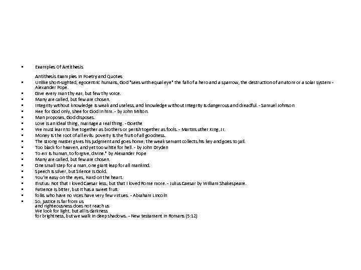  • • • • • • Examples Of Antithesis Examples In Poetry and