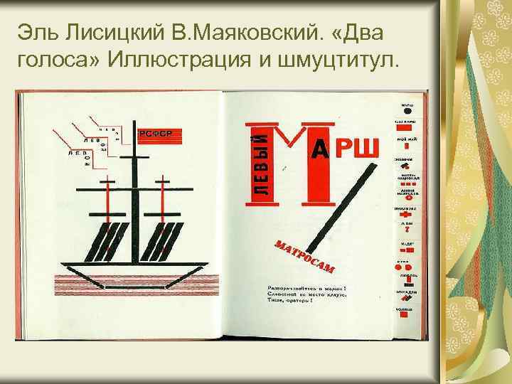 Эль Лисицкий В. Маяковский. «Два голоса» Иллюстрация и шмуцтитул. 