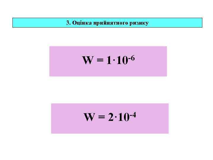 3. Оцінка прийнятного ризику W = 1· 10 -6 W = 2· 10 -4