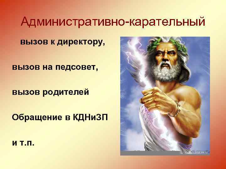 Административно-карательный вызов к директору, вызов на педсовет, вызов родителей Обращение в КДНи. ЗП и