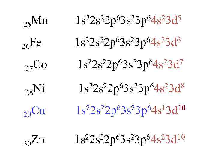 25 Mn 1 s 22 p 63 s 23 p 64 s 23 d