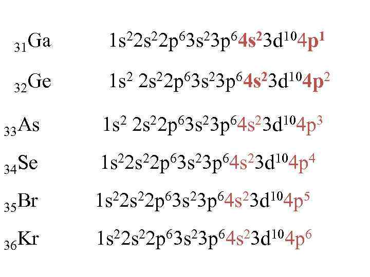 31 Ga 1 s 22 p 63 s 23 p 64 s 23 d