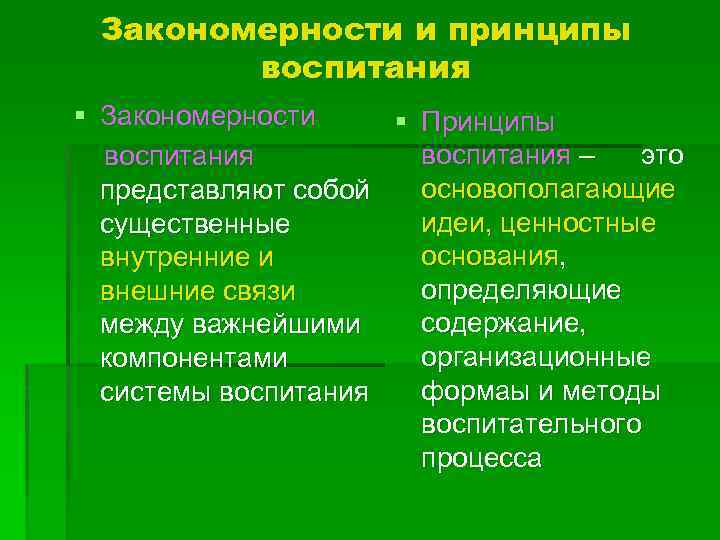 Закономерности и принципы воспитания § Закономерности § Принципы воспитания – это воспитания основополагающие представляют