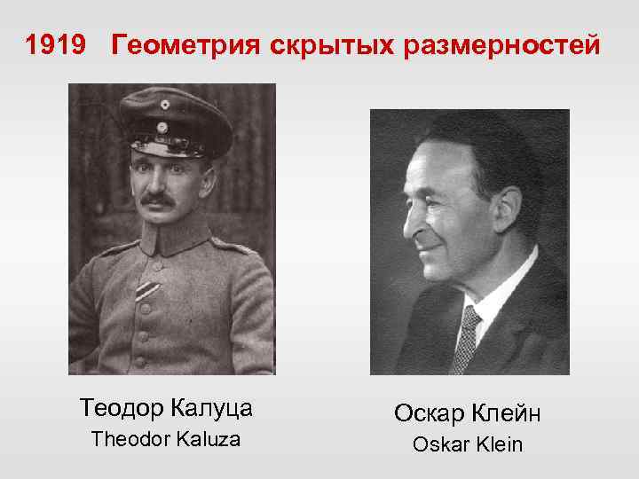 1919 Геометрия скрытых размерностей Теодор Калуца Оскар Клейн Theodor Kaluza Oskar Klein 