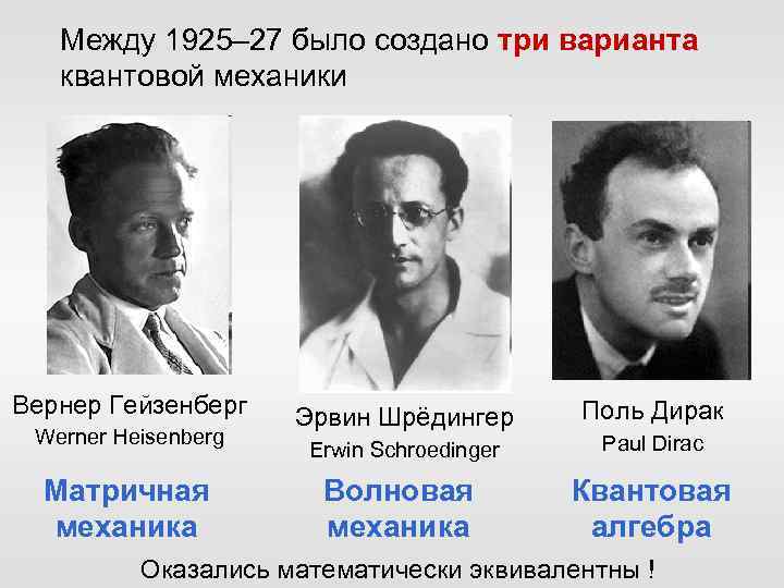 Между 1925– 27 было создано три варианта квантовой механики Вернер Гейзенберг Werner Heisenberg Матричная