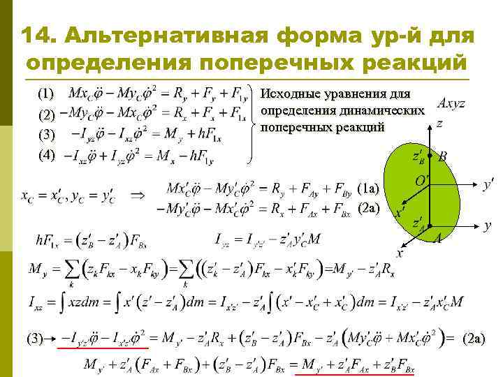 14. Альтернативная форма ур-й для определения поперечных реакций (1) (2) (3) (4) Исходные уравнения