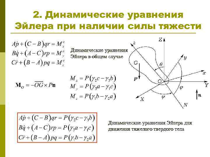 2. Динамические уравнения Эйлера при наличии силы тяжести Динамические уравнения Эйлера в общем случае
