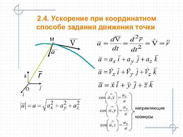 2. 4. Ускорение при координатном способе задания движения точки М k O i r