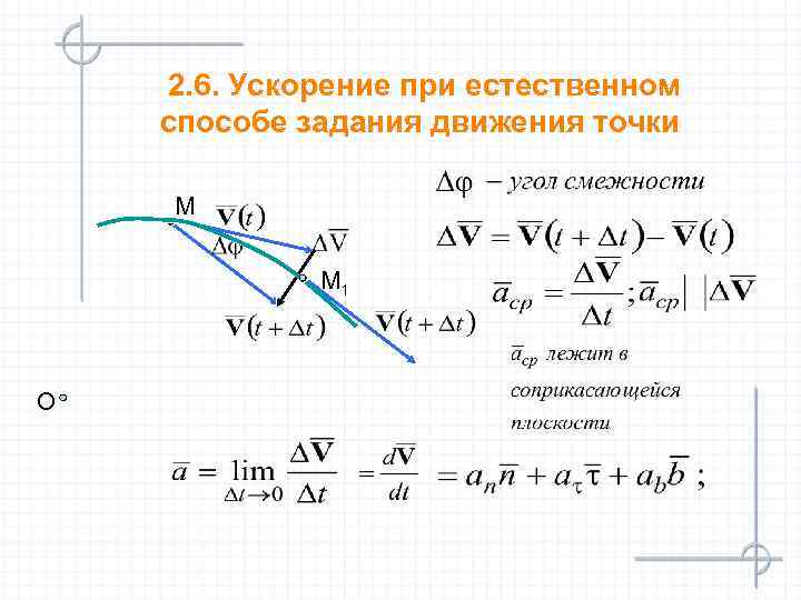 2. 6. Ускорение при естественном способе задания движения точки М М 1 O 