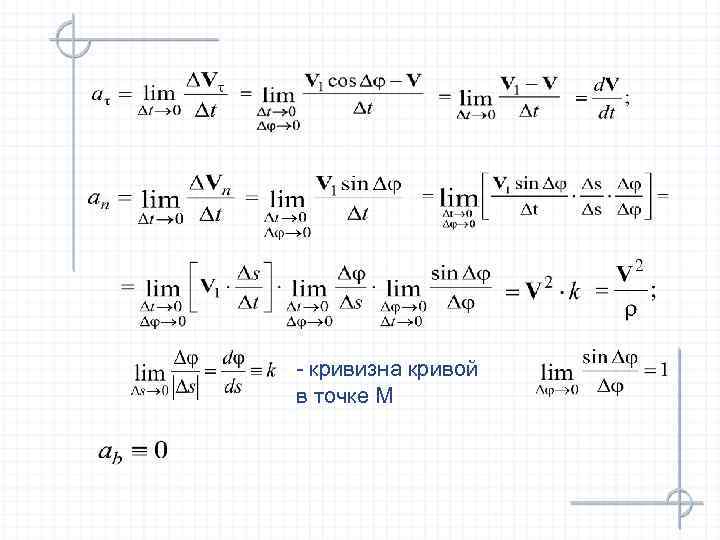- кривизна кривой в точке М 