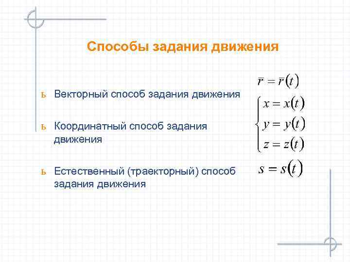 Способы задания движения ь Векторный способ задания движения ь Координатный способ задания движения ь