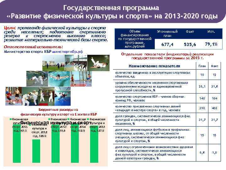 Государственная программа «Развитие физической культуры и спорта» на 2013 -2020 годы Цели: пропаганда физической
