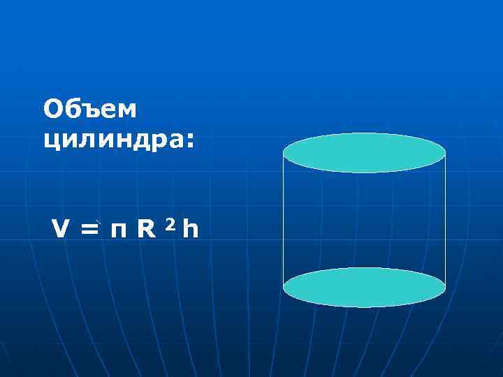 Объем цилиндра: V=πR 2 h 