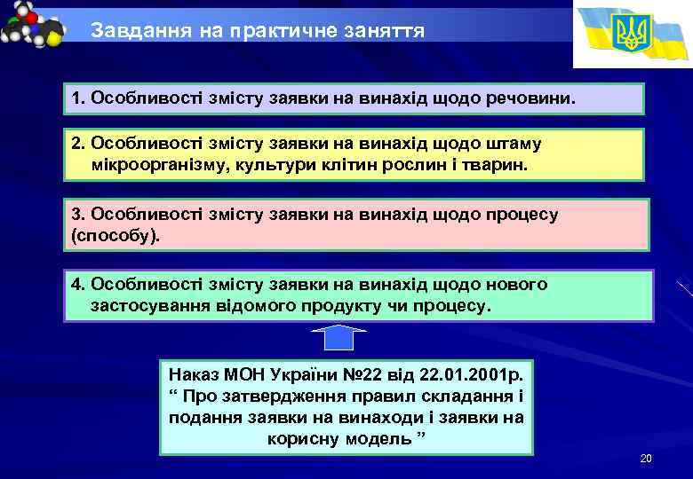 Завдання на практичне заняття 1. Особливості змісту заявки на винахід щодо речовини. 2. Особливості