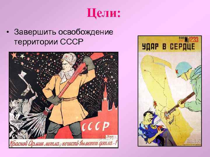 Цели: • Завершить освобождение территории СССР 