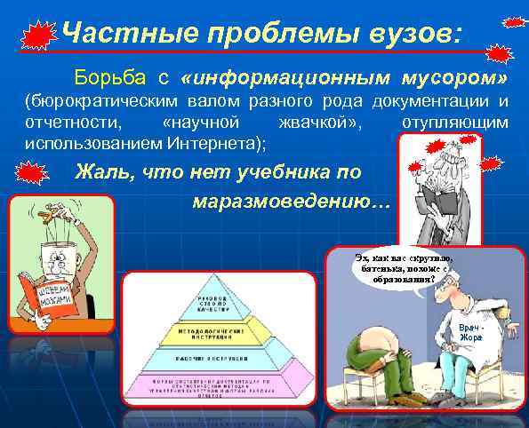 Частные проблемы вузов: Борьба с «информационным мусором» (бюрократическим валом разного рода документации и отчетности,