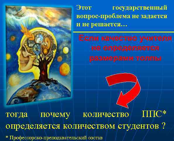 Этот государственный вопрос-проблема не задается и не решается… Если качество учителя не определяется размерами