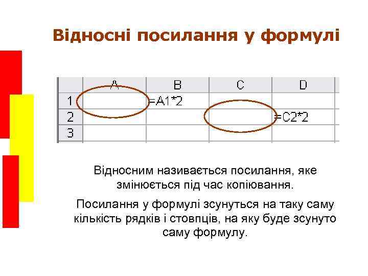 Відносні посилання у формулі Відносним називається посилання, яке змінюється під час копіювання. Посилання у