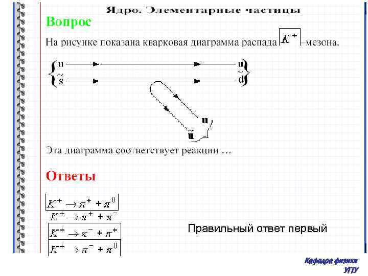 На рисунке изображена диаграмма. Кварковая диаграмма распада мезона. Кварковая диаграмма – распада нуклона.. На рисунке показана кварковая диаграмма распада λ-гиперона.. На рисунке показана кварковая диаграмма распада.