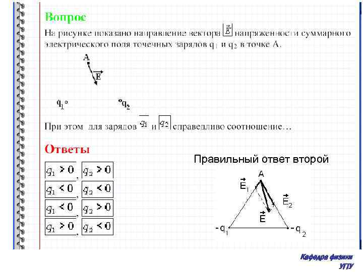 Правильный ответ второй Кафедра физики УГТУ 