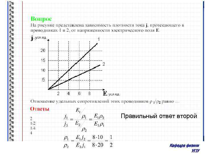 Правильный ответ второй Кафедра физики УГТУ 