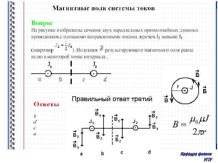 На рисунке показаны сечения двух параллельных прямых длинных проводников и направления токов i1 i2