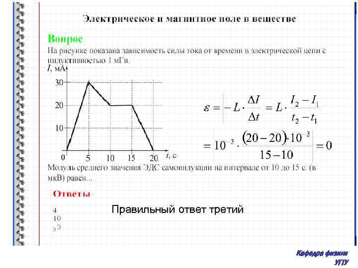 Правильный ответ третий Кафедра физики УГТУ 