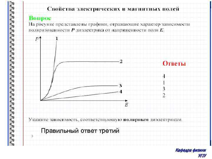 Правильный ответ третий Кафедра физики УГТУ 
