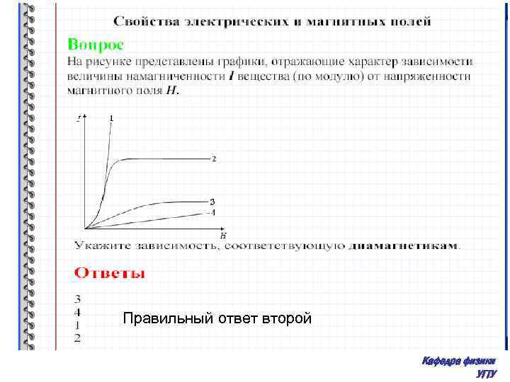 Правильный ответ второй Кафедра физики УГТУ 
