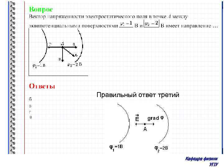 Правильный ответ третий Кафедра физики УГТУ 