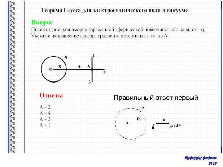 Правильный ответ первый Кафедра физики УГТУ 