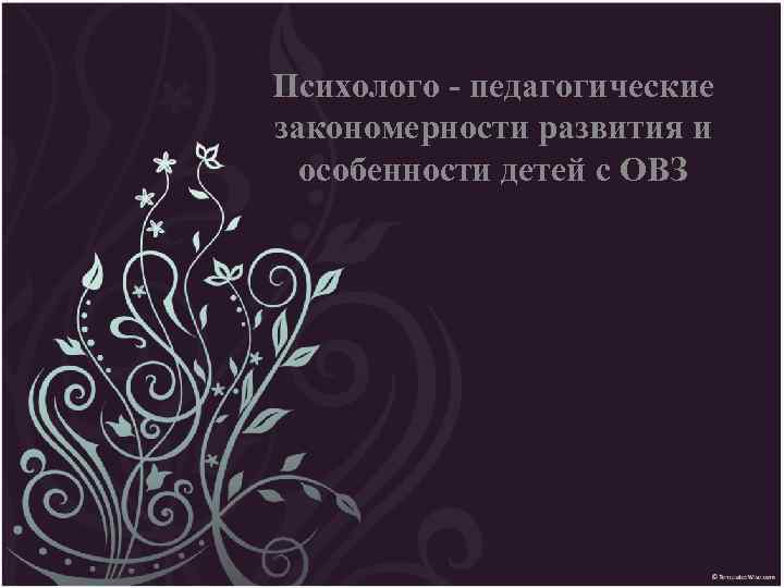 Психолого - педагогические закономерности развития и особенности детей с ОВЗ 