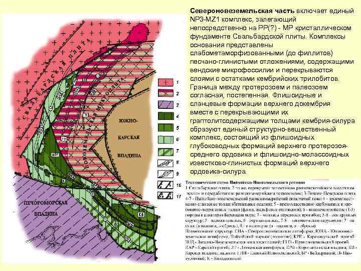 Североновеземельская часть включает единый NP 3 -MZ 1 комплекс, залегающий непосредственно на PP(? )