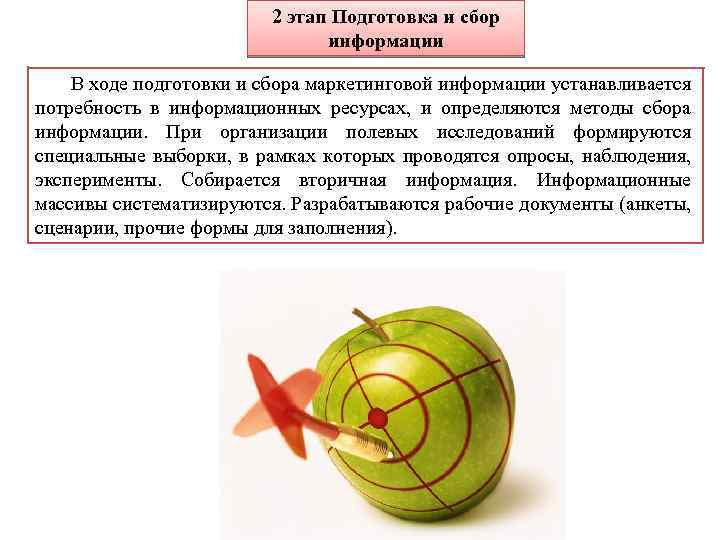 2 этап Подготовка и сбор информации В ходе подготовки и сбора маркетинговой информации устанавливается