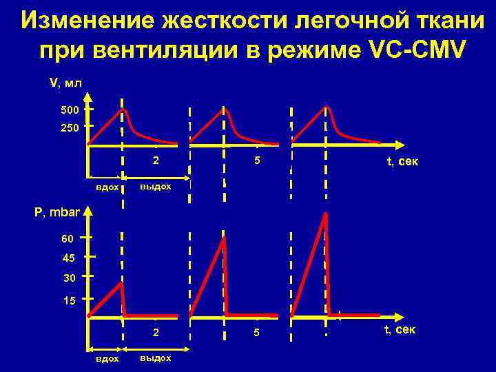 Изменение жесткости легочной ткани при вентиляции в режиме VC-CMV V, мл 500 250 2