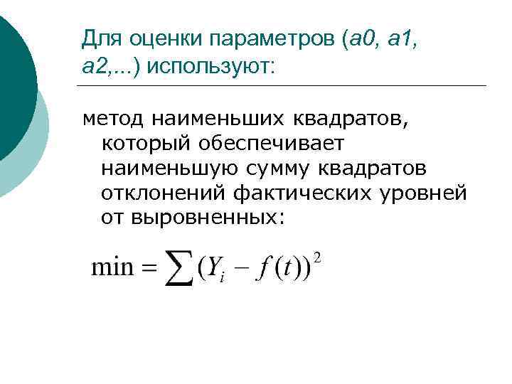 Для оценки параметров (а 0, а 1, а 2, . . . ) используют: