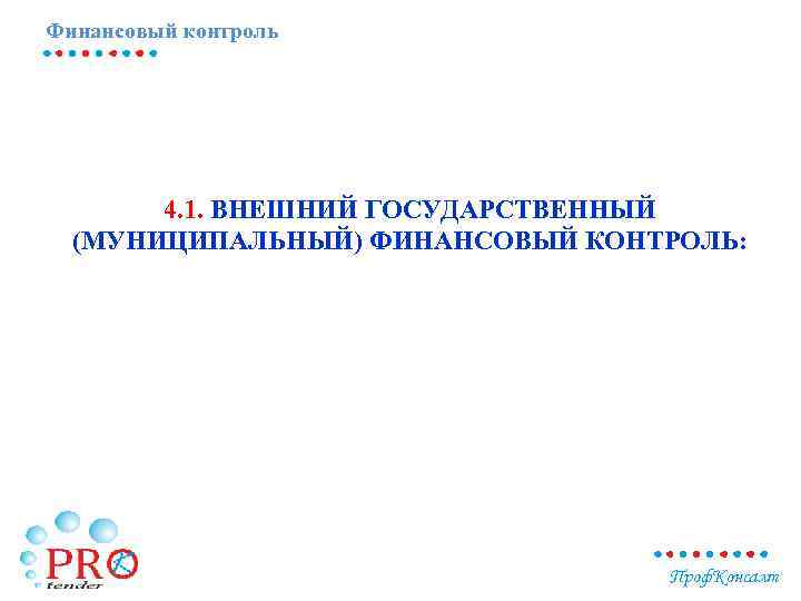 Финансовый контроль 4. 1. ВНЕШНИЙ ГОСУДАРСТВЕННЫЙ (МУНИЦИПАЛЬНЫЙ) ФИНАНСОВЫЙ КОНТРОЛЬ: Проф. Консалт 
