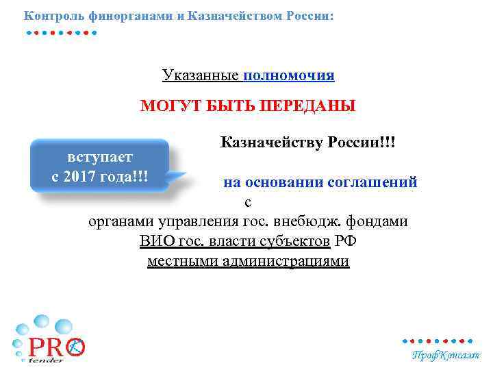 Контроль финорганами и Казначейством России: Указанные полномочия МОГУТ БЫТЬ ПЕРЕДАНЫ вступает с 2017 года!!!