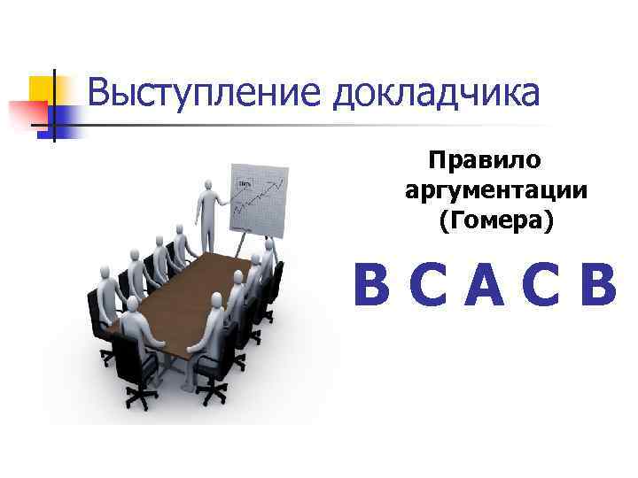 Выступление докладчика Правило аргументации (Гомера) В С А С В 