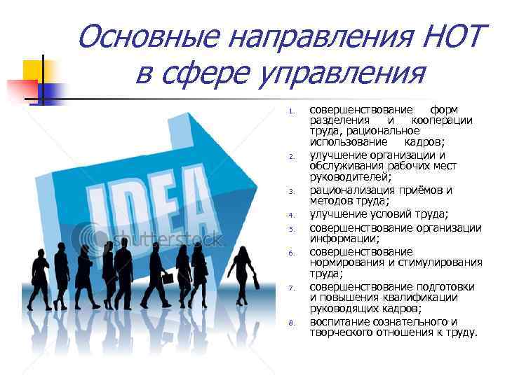 Основные направления НОТ в сфере управления 1. 2. 3. 4. 5. 6. 7. 8.