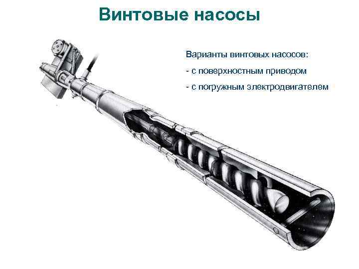 Винтовые насосы Варианты винтовых насосов: - с поверхностным приводом - с погружным электродвигателем 