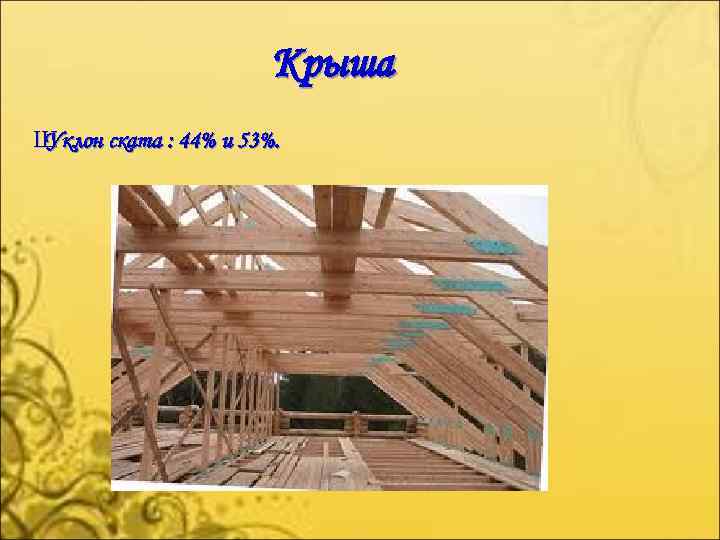 Крыша Ш Уклон ската : 44% и 53%. 