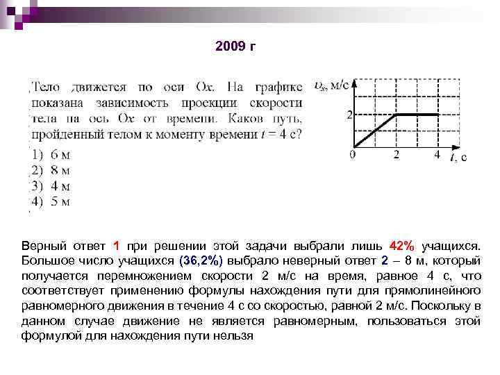 2009 г Верный ответ 1 при решении этой задачи выбрали лишь 42% учащихся. Большое