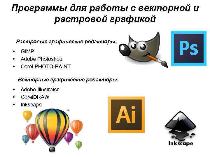 Программы для работы с векторной и растровой графикой Растровые графические редакторы: • • •
