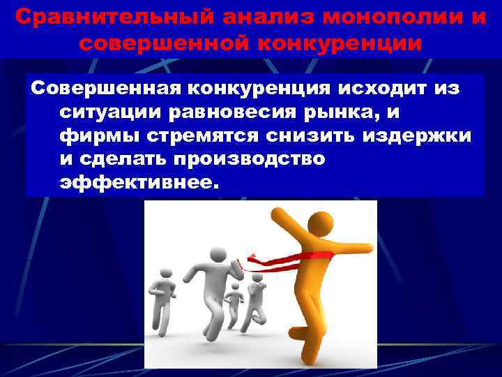 Сравнительный анализ монополии и совершенной конкуренции Совершенная конкуренция исходит из ситуации равновесия рынка, и