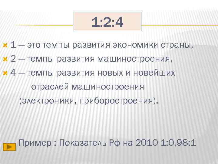1: 2: 4 1 — это темпы развития экономики страны, 2 — темпы развития