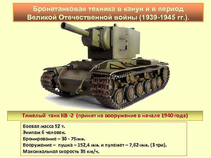 Бронетанковая техника в канун и в период Великой Отечественной войны (1939 -1945 гг. ).