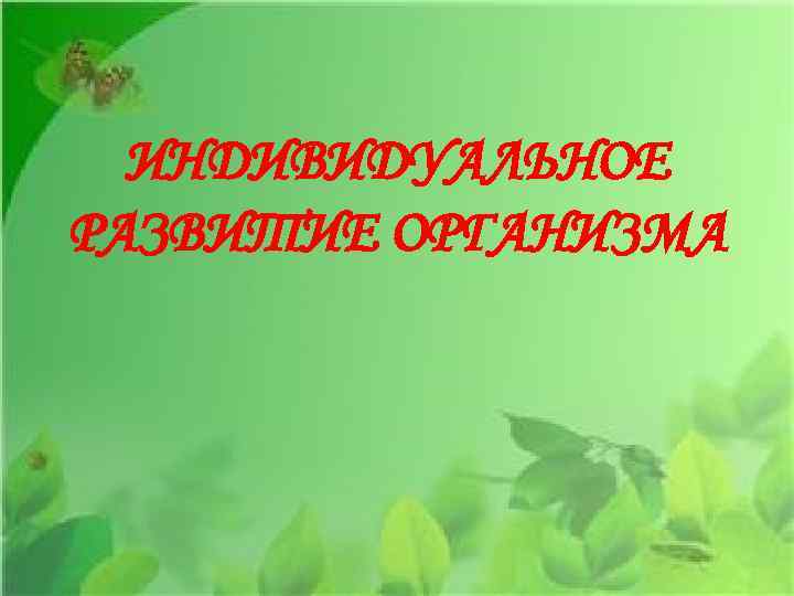 ИНДИВИДУАЛЬНОЕ РАЗВИТИЕ ОРГАНИЗМА 